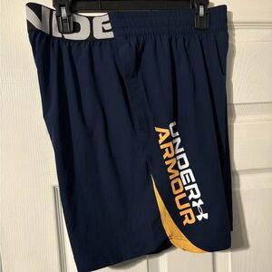 Under Armour Men's Dark Blue and Orange Athletic Shorts